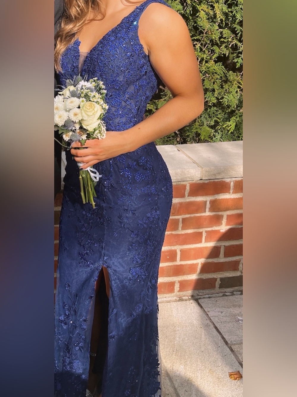 Elegant Navy Blue Beaded Prom Dress